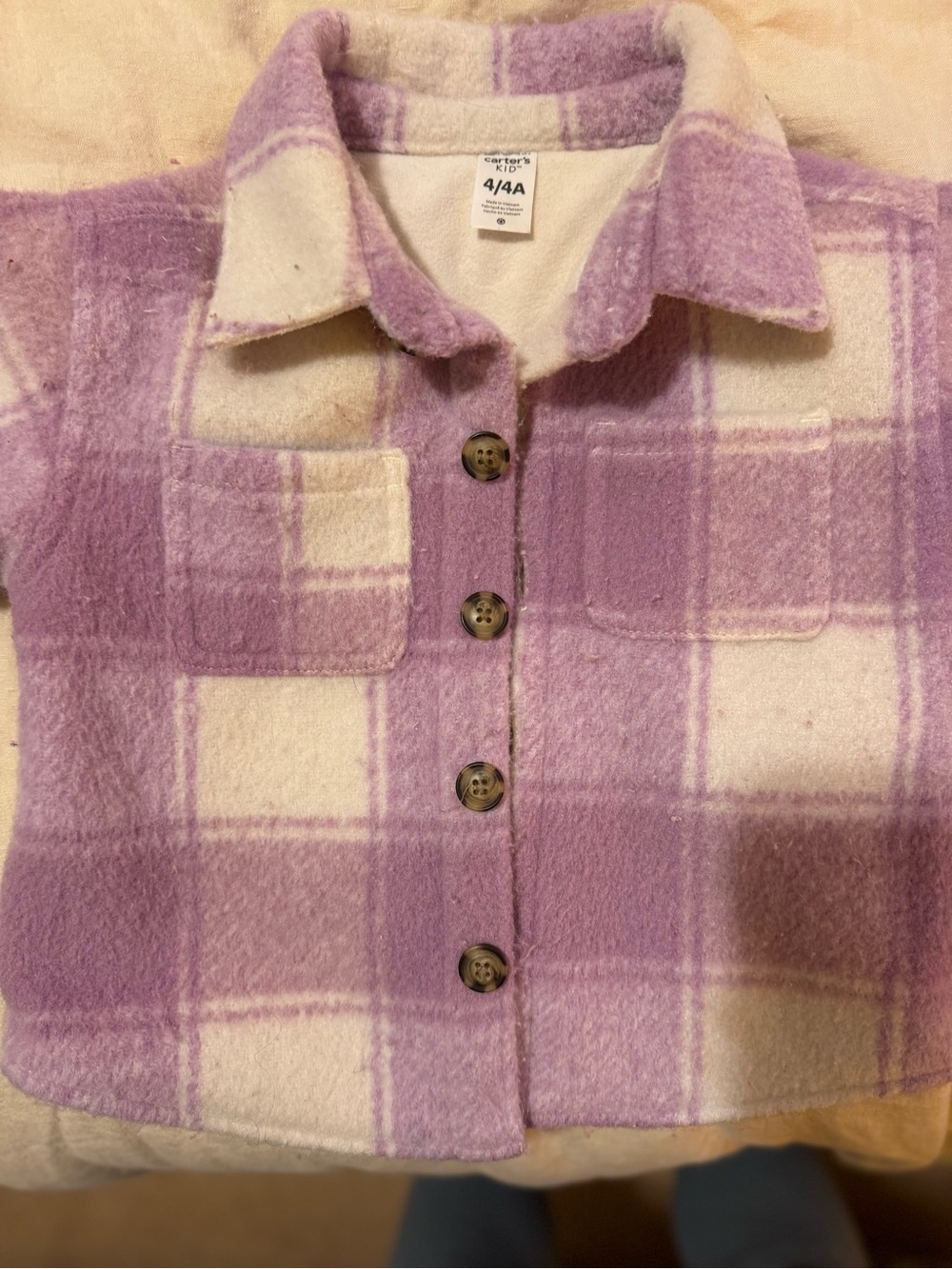 Carter's Lavender and Cream Plaid Button-Front Shirt Jacket